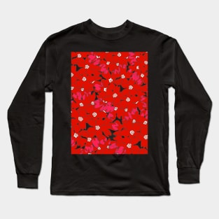 Passion Red Floral Pattern Long Sleeve T-Shirt